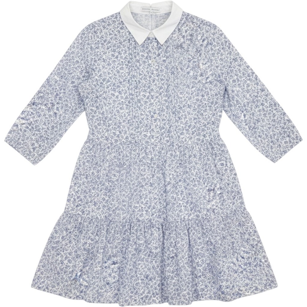 English Factory Blue Floral Tiered Mini‎ Dress Contrast Collar Small
